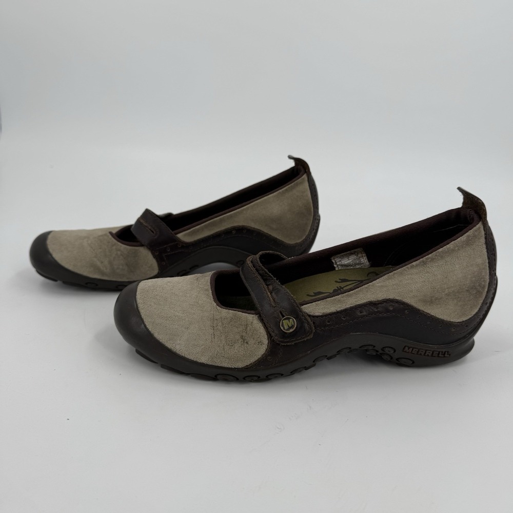 Merrell Womens Size 7.5 Plaza Bandeau Mary Jane Shoes Taupe Brown Suede Leather